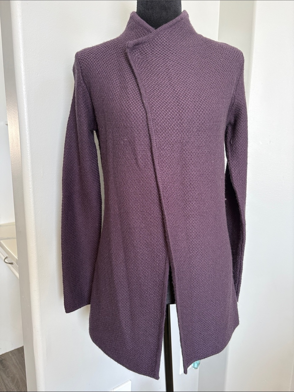 mercer & madison Wool blend Plum Textured Open-Front Cardigan